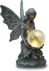 Nikcorp Vrtna figura vila, solarna LED lučka, dekoracija krogla 33 cm, vremensko odporna, imitacija brona