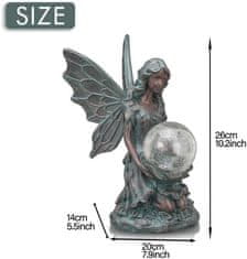 Nikcorp Vrtna figura vila, solarna LED lučka, dekoracija krogla 33 cm, vremensko odporna, imitacija brona