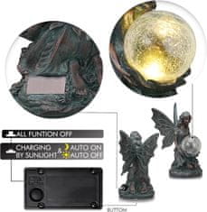 Nikcorp Vrtna figura vila, solarna LED lučka, dekoracija krogla 33 cm, vremensko odporna, imitacija brona