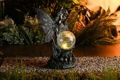 Nikcorp Vrtna figura vila, solarna LED lučka, dekoracija krogla 33 cm, vremensko odporna, imitacija brona