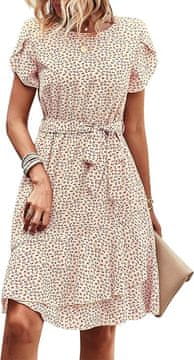 Nikcorp Poletna boho obleka rdeče-bela XL, kratka ženska obleka z volančki in pasom, linija A