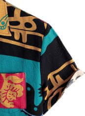 Nikcorp Havajska srajca moška rumeno-modra bombaž in lan S, lahka poletna srajca s kratkimi rokavi in etno potiskom, regular fit