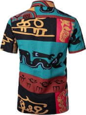 Nikcorp Havajska srajca moška rumeno-modra bombaž in lan S, lahka poletna srajca s kratkimi rokavi in etno potiskom, regular fit