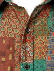 Nikcorp Moška lanena srajca z afriškim potiskom zelena, dolg rokav, oprijet kroj, etno stil, M