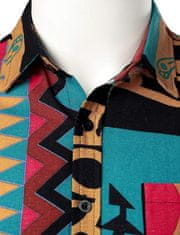 Nikcorp Havajska srajca moška rumeno-modra bombaž in lan S, lahka poletna srajca s kratkimi rokavi in etno potiskom, regular fit