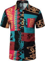 Nikcorp Havajska srajca moška rumeno-modra bombaž in lan S, lahka poletna srajca s kratkimi rokavi in etno potiskom, regular fit