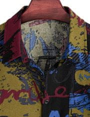 Nikcorp Havajska moška srajca kratek rokav, bombaž in lan, črno-rdeča, etno vzorec, S