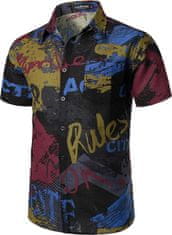 Nikcorp Havajska moška srajca kratek rokav, bombaž in lan, črno-rdeča, etno vzorec, S