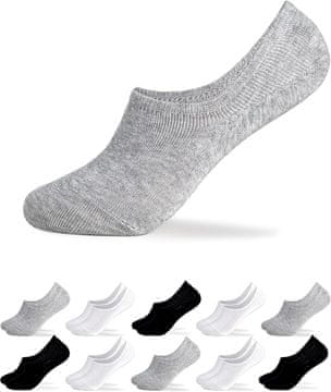 Nikcorp Ženske nizke nogavice 10 parov, bombažne, velikost 39-42, bele, sive, črne, s silikonom proti drsenju