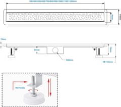 Nikcorp Linearni tuš odtok Bubble 120x11 cm, nerjaveče jeklo, s sifonom proti vonjavam in filtrom, ploski, za tuš kabino
