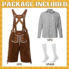 Nikcorp Moški kostum za Oktoberfest, usnjene hlače z naramnicami, srajca in dokolenke, tradicionalni bavarski komplet S