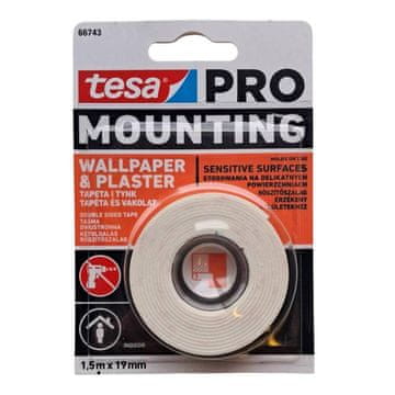 Tesa Montažni trak obojestransko lepilna pena 66743, za tapete in omet, 1,5 m x 19 mm