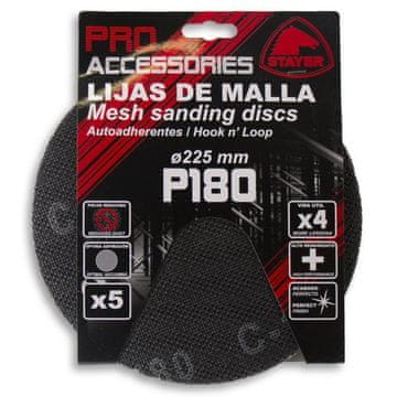 STAYER Mrežica za brušenje za LP/HP brusilnike, Ø 225 mm - zrnatost 80, 5 kosov