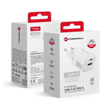 FORCELL Forcell F-Energy Mini GaN III USB C + USB A QC4.0 PD 30W VT-35 bela napajalna enota za mobilne telefone 0INT