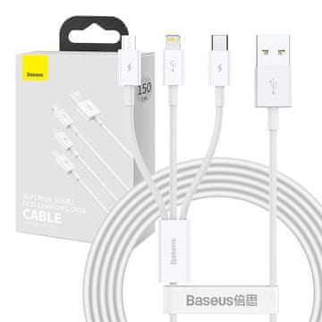 BASEUS USB kabel 3v1 Baseus Superior Series, USB na micro USB / USB-C / Lightning, 3,5 A, 1,5 m (bel)