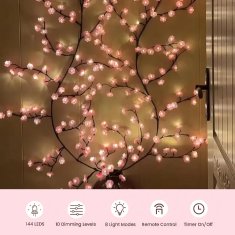 Smania Svetleča cvetlična prepletenka (144 LED) – stenska dekoracija, lučke češnjevi cvetovi, ambientalna osvetlitev z daljincem FloraVine