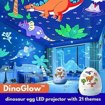 Smania LED projektor zvezd v obliki dinozavrovega jajca – otroška nočna lučka, 21 motivov, 360° vrtenje DinoGlow