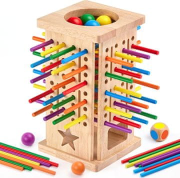 Netscroll Lesena namizna igra 3v1 za razvoj logike in motorike otrok s paličicami in kroglicami, TallTower