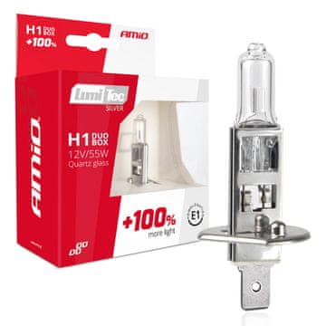 AMIO Halogenske žarnice h1 12v 55w lumitec srebrne +100% duo amio-01401