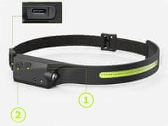 Bailong 2v1 aku. LED COB naglavna svetilka 350lm USB IPX4 senzor vklopa