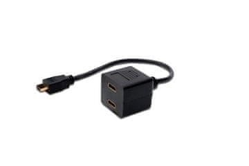 Digitus HDMI Y-Hub kabel, HDMI TypeA - 2x HDMI Type A, 0,2 m, CU, AWG30, zaščiten, M/F, UL, pozlačen, črn