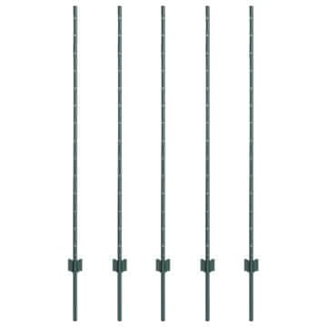 Vidaxl Steber ograje. 5 szt. Zelena 140 cm Jeklo