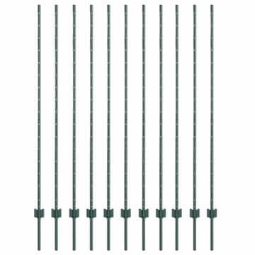 Vidaxl Steber ograje. 11 szt. Zelena 160 cm Jeklo