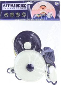 Komplet posod 9 kosov modre in bele barve