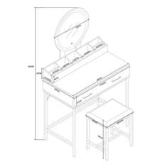 Aga Toaletna miza z ogledalom in osvetlitvijo + taburet Bela