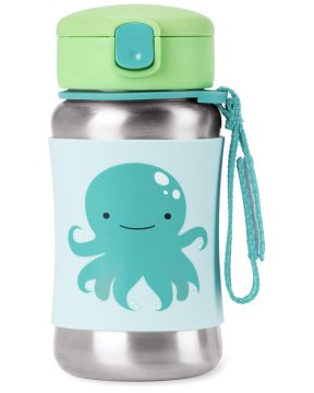 SKIP HOP Spark Style steklenica za vodo iz nerjavečega jekla s slamico Octopus 12m+