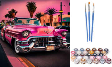 NORIMPEX Slikanje po številkah: roza športni avtomobil, platno na okvirju 40x50 cm