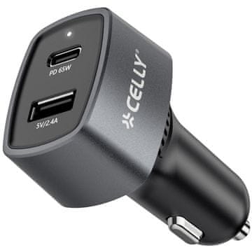 Celly Avtopolnilec 1xUSB-C PD 1xUSB-A 65W