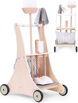 ECOTOYS Leseni voziček za čiščenje z dodatki