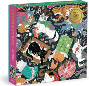 Galison Kovinska kvadratna sestavljanka Cat Christmas chaos 500 kosov