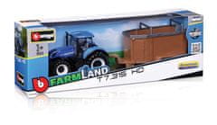 BBurago - FARMLAND, New Holland T7.315 HD s prikolico za živino, 10 cm