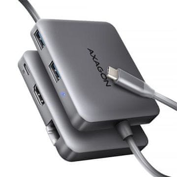 AXAGON HMC-5HL USB 5Gbps vozlišče, 2x USB-A, HDMI 4k/60Hz, RJ-45 GLAN, PD 100W, kabel USB-C 20cm