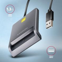 AXAGON CRE-SM3T, USB-A FlatReader kontaktni bralnik kartic Pametna kartica (eObčanka), kabel 1,3 m