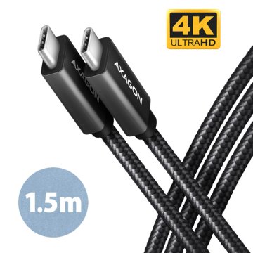 AXAGON BUCM32-CM15AB, SPEED+ kabel USB-C <-> USB-C, 1,5 m, USB 20Gb/s, PD 100W 5A, 4K HD, ALU, oplet, črn