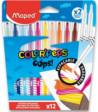 Maped Otroški markerji Color'Peps Oops - komplet 12 barv + 2 radirki