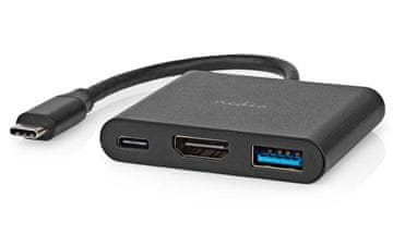 Nedis Adapter USB 3.2 Gen 1/ vtič USB-C - vtičnica USB-A - vtičnica USB-C/ izhod HDMI/ črn/ škatla/ 10 cm