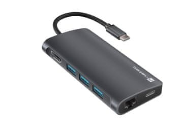 Natec večportni adapter FOWLER 2 3X USB 3.0 HUB, HDMI 4K, USB-C, RJ45, SD, MICRO SD