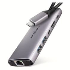 AXAGON multi USB-C 6v1 vozlišče / HMC-6G2L / USB 3.2 Gen2 / 1x PD 100W / 1x USB-C / 2x USB-A / HDMI / 1x GLAN / 15cm