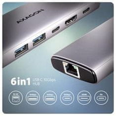 AXAGON multi USB-C 6v1 vozlišče / HMC-6G2L / USB 3.2 Gen2 / 1x PD 100W / 1x USB-C / 2x USB-A / HDMI / 1x GLAN / 15cm