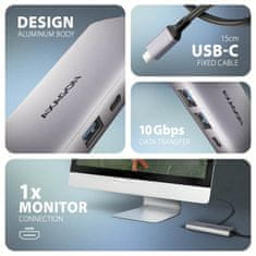AXAGON multi USB-C 6v1 vozlišče / HMC-6G2L / USB 3.2 Gen2 / 1x PD 100W / 1x USB-C / 2x USB-A / HDMI / 1x GLAN / 15cm