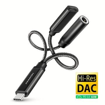 AXAGON ADA-HCPD, USB-C na 3,5-milimetrski priključek - avdio adapter DAC visoke ločljivosti, 384 kHz/32 bitov, stereo, PD 60W 3A