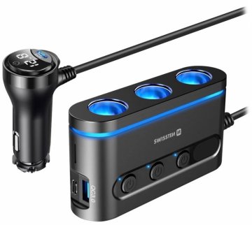 SWISSTEN Avtoadapter s 3x cl, 2x ucb-c pd in 1x usb-a qa 3.0 izhodom, 108w - 216w