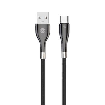 Forever Sleek USB/USB-C podatkovni kabel 1m 3A črn