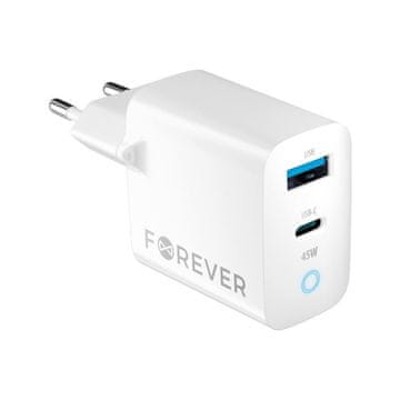 Forever Hitri polnilec GaN TC-06-45AC GaN PD QC 1x USB-C 1x USB 45W bela