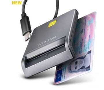AXAGON CRE-SM3TC, USB-C FlatReader kontaktni čitalnik kartic Pametna kartica (eCard), kabel 1,2 m
