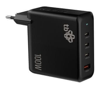 TB 3x USB-C + 1x USB-A polnilec, GaN, 100W, črn